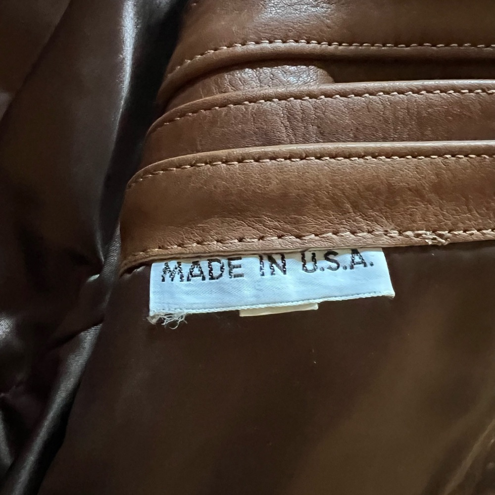 Source Unknown Tan Leather Bomber Jacket - image 7